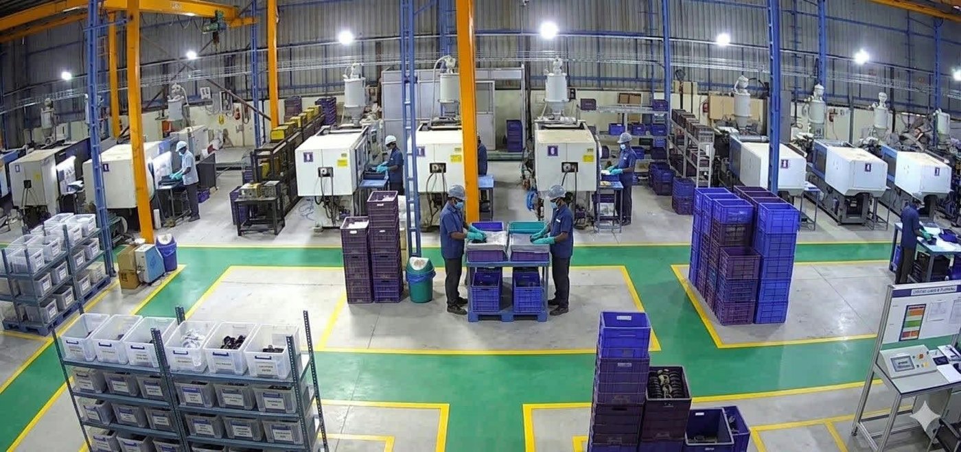 Rachnakaar Industries injection moulding shop floor with 12 machines